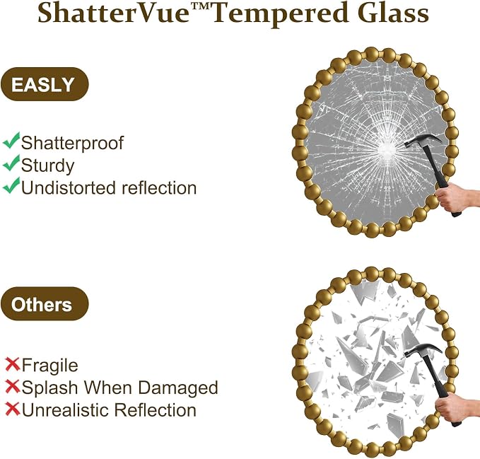 Easly Round Mirror for Wall, 28 Inch Gold Beaded Frame Decorative Vanity Mirror - Image 7