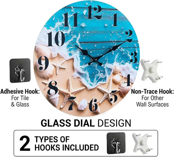 Small Bathroom Wall Clock, Ocean Beach Glass Waterproof Wall Clocks - Image 7