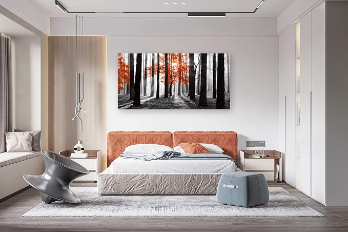 Cao Gen Decor Art S06662 Wall Art Canvas Painting Red Tree in Black and White - Image 2