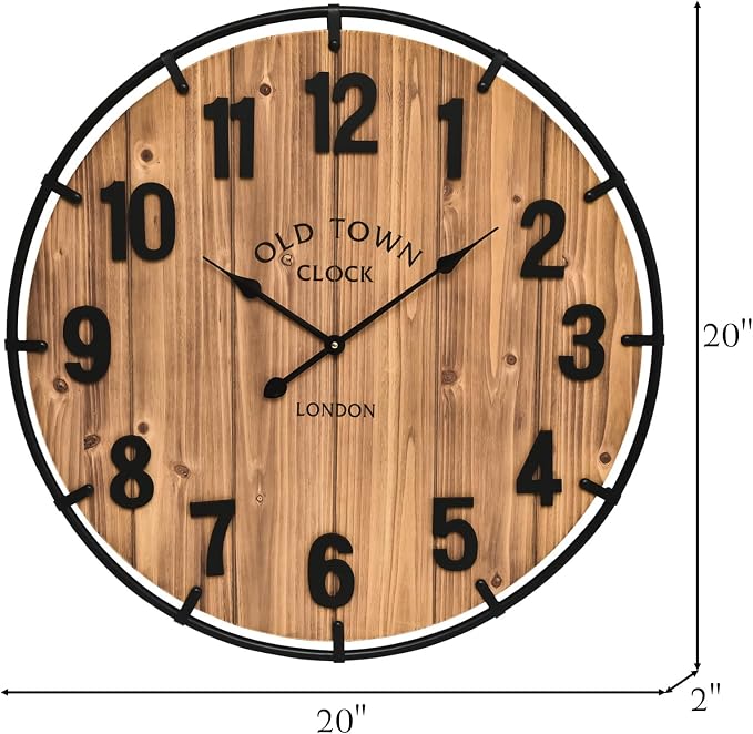 EMAX HOME Large Old Town Farmhouse Wall Clock 20 Inches - Image 6
