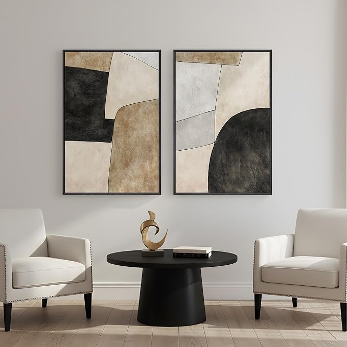 Framed Beige Black Abstract Wall Art - Image 8