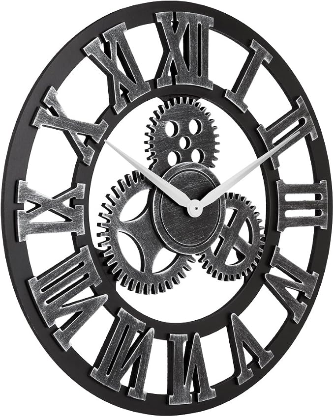 33" Roman Silver Noiseless Silent Gear Wall Clock - Image 3