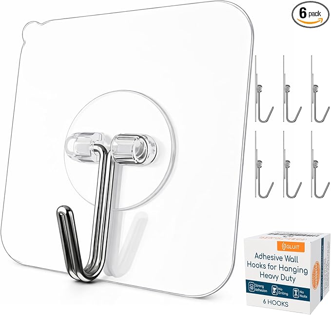 GLUIT Adhesive Wall Hooks for Hanging Heavy Duty 22 lbs Hooks for Walls No Drill by GLUIT