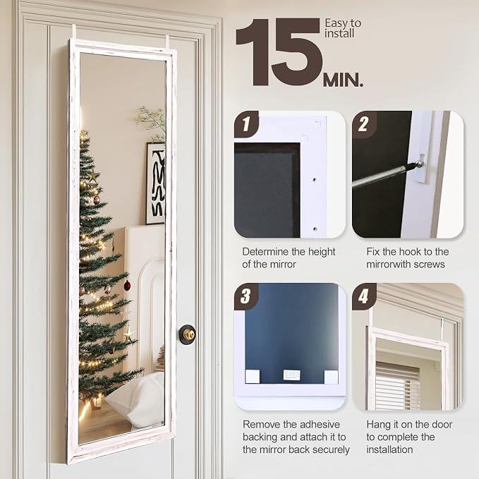 50"x16" Door Mirror, Rustic Full Length Mirror, Over The Door Hanging Mirrors - Image 6