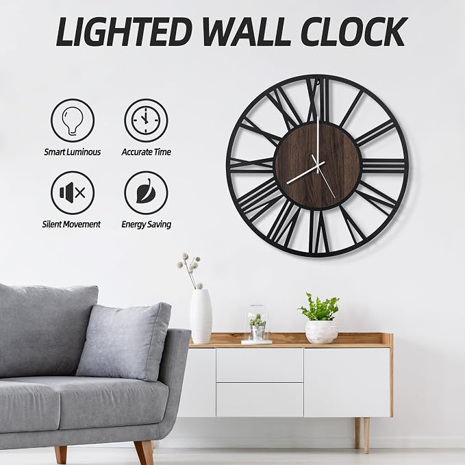 LEIKE Large Wall Clocks with Night Light Battery Operated, Silent Non Ticking - Image 7