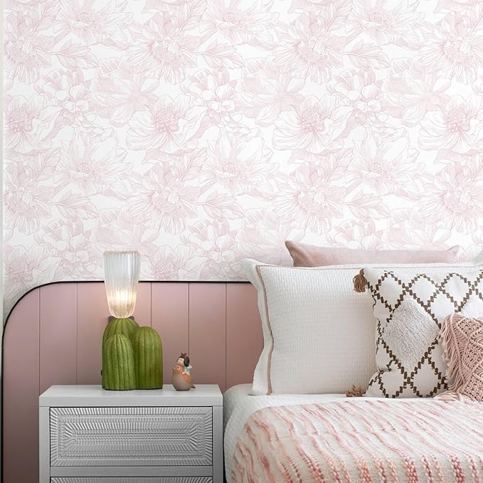 Ismoon Large Floral Peel and Stick Wallpaper Boho White/Pink Contact Paper - Image 2