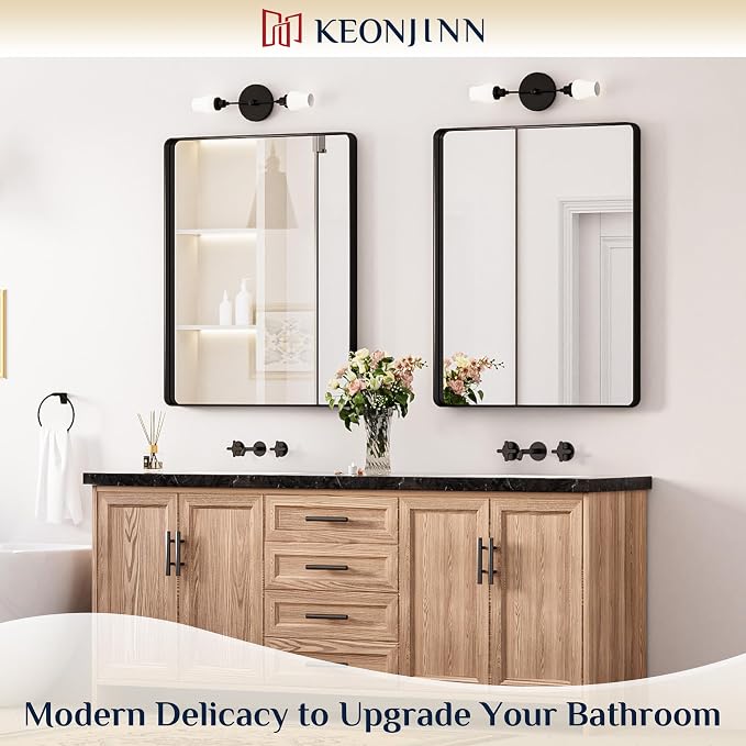 Keonjinn Black Bathroom Mirror for Over Sink, 28 x 36 Inch Rounded Rectangle - Image 2