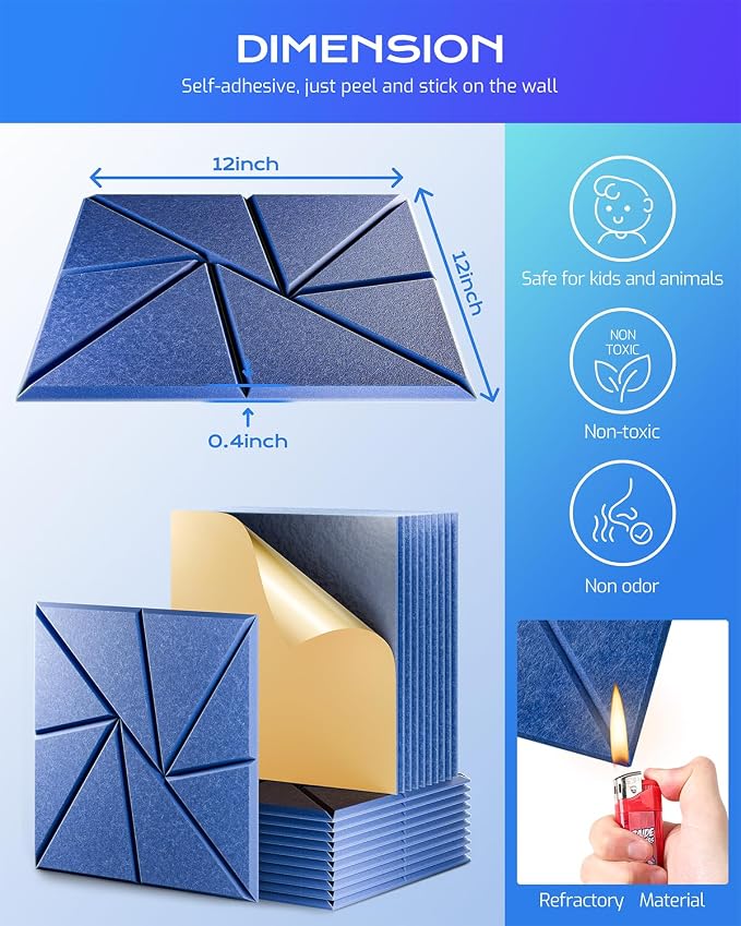 12 Pack Acoustic Panels, Sound Proof Foam Panels - Image 3