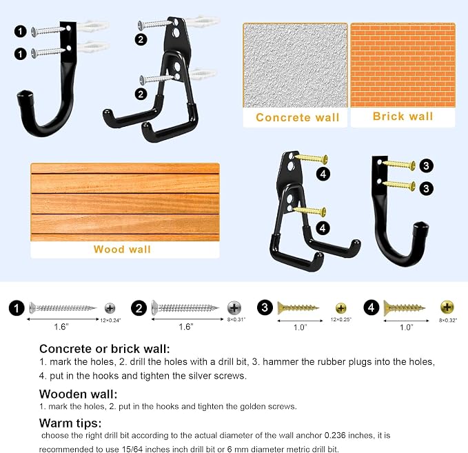 Heavy Duty Wall Garage Hooks, Steel Anti-Slip Utility Hooks Storage - Image 6