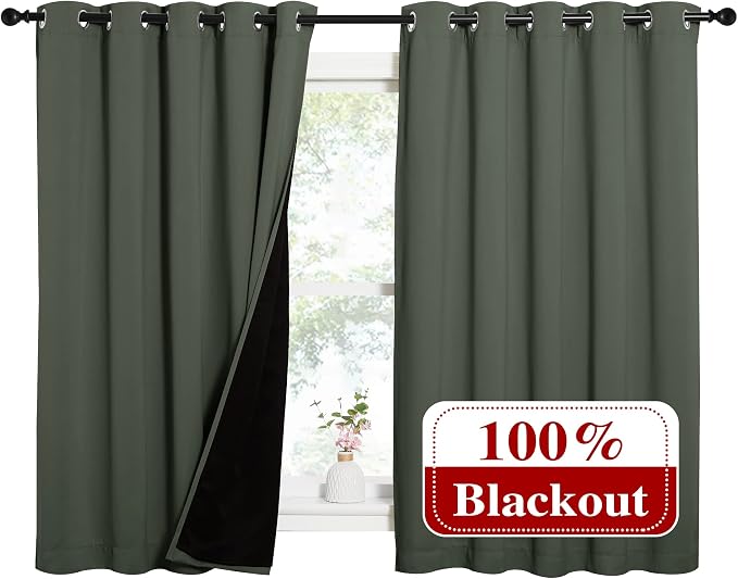 NICETOWN Dark Mallard 100% Blackout Lined Curtains, 2 Thick Layers Completely - Image 2
