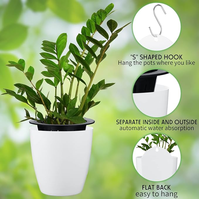 Yungyan 20 Sets 5" Self Watering Hanging Planter White Lazy Flower Pots Plastic - Image 5
