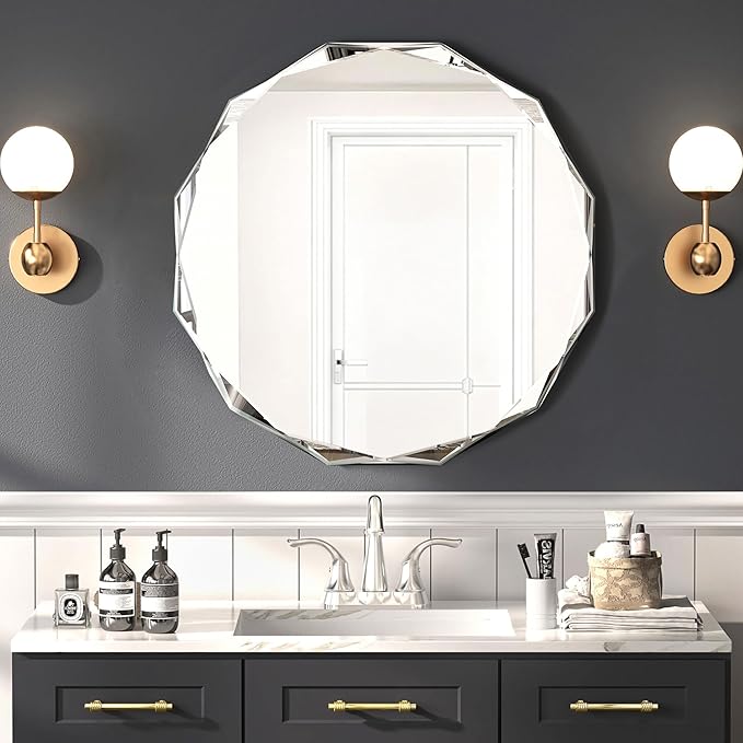 Bathroom Mirrors for Over Sink, Round Frameless Mirrors for Wall, 24x24 Inch by JACUKO
