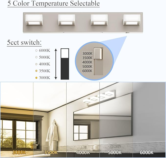 Ralbay 5 Color Temperature Brushed Nickel Vanity Lights - Image 2