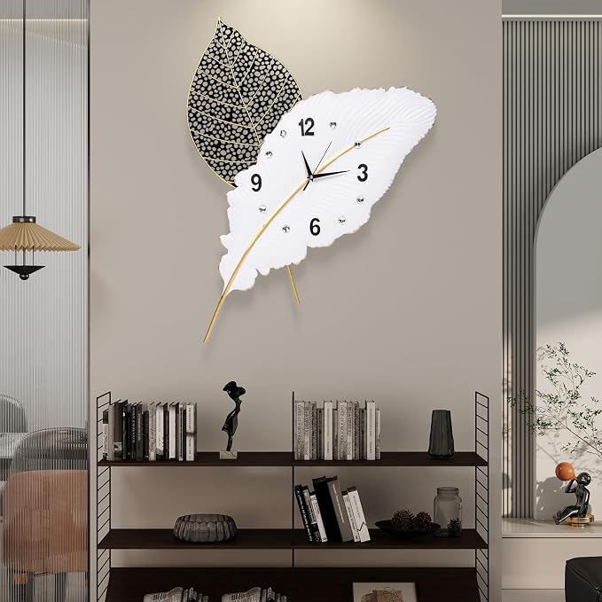 18x27 inch Large Modern Feather Leaf Shape Wall Clock - Image 4