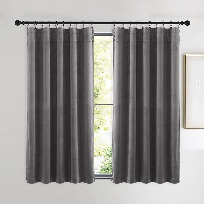 NICETOWN Living Room Grey Velvet Curtains, Sound and Sunlight Reducing Heavy - Image 2