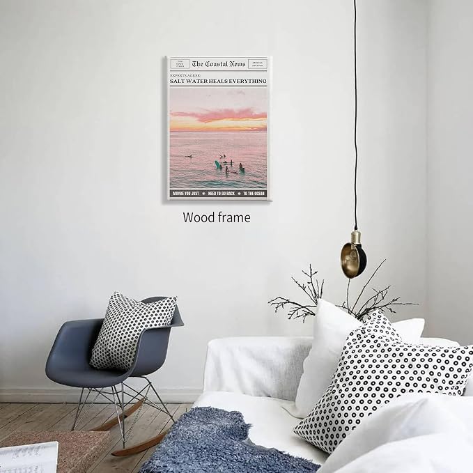 Pink Beach Newspaper Posters Vintage Fashion Coastal Girl Surf Wall Art 24X36 - Image 5