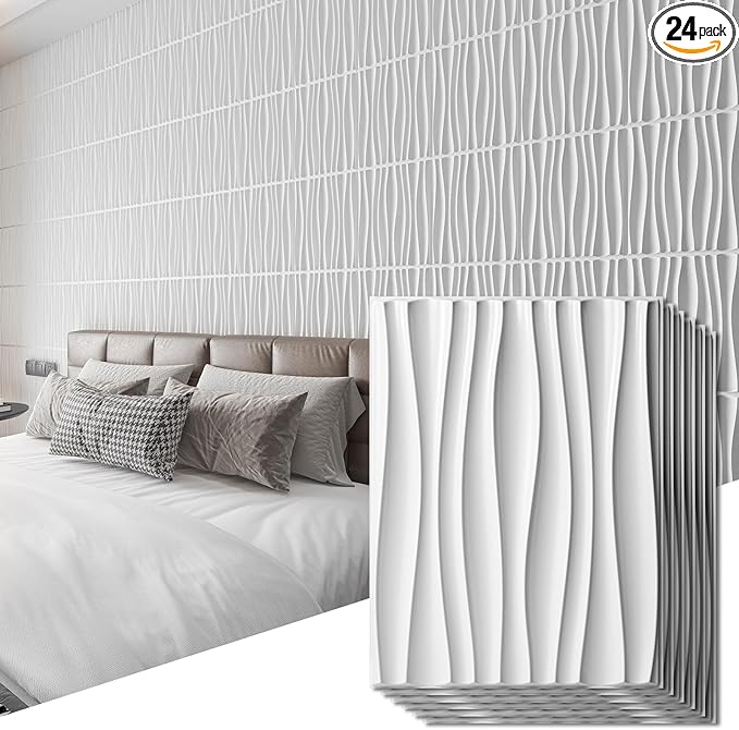 Art3d 24-Pack 3D Wall Panels for Interior Wall Décor, PVC Wavy Textured Accent by Art3d