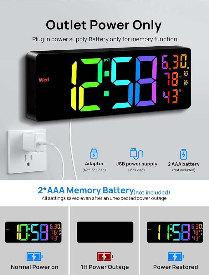 MASHI 17.3" Large Digital Wall Mount Clock, Digital Clock - Image 7