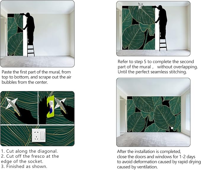 Black and Gold Leaf Mural Bedroom Tropical Green Botanical Wallpaper Room Plant - Image 6