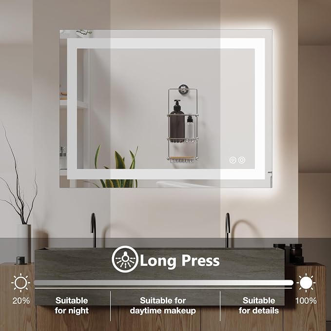 DUMOS 36.1"x36.1" LED Bathroom Mirror, Smart Anti-Fog Bathroom Vanity Mirror - Image 4