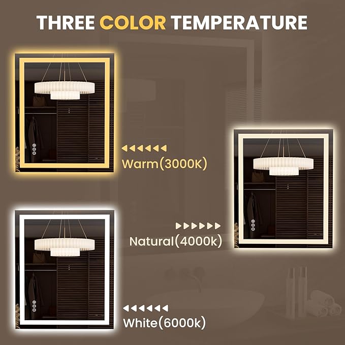 LOAAO 35.4"x29.9" LED Mirror for Bathroom, Lighted Bathroom Mirror - Image 6