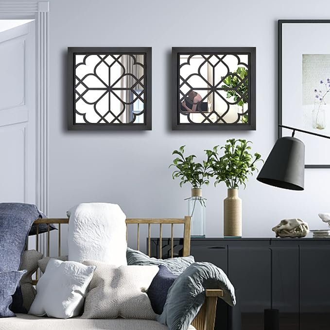 Wocred 2 PCS Square Wall Mirror, Gorgeous Rustic Farmhouse Accent Mirror - Image 4