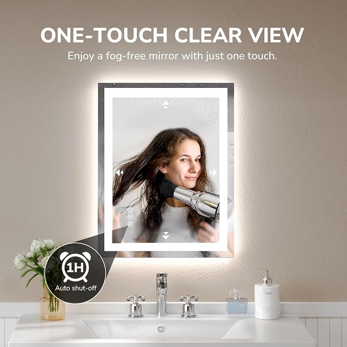 USHOWER LED Bathroom Mirror 20x28 Inch Tempered Glass - Image 2