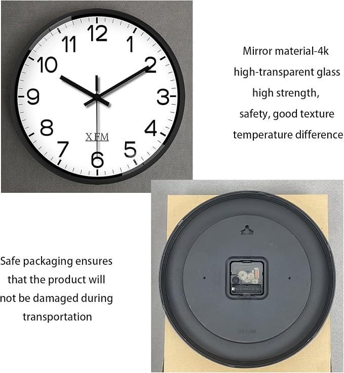 XFM Wall Clock Black Silent Wall Clocks Battery Operated 14 Inch Modern Non - Image 7