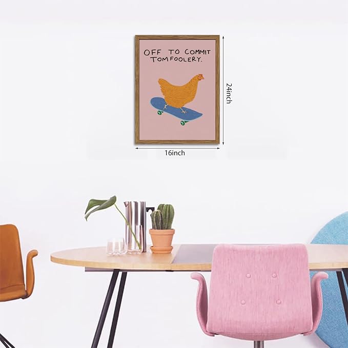 Framed Off to Commit Tomfoolery Wall Art, Vintage Fun Chicken Canvas Print - Image 3