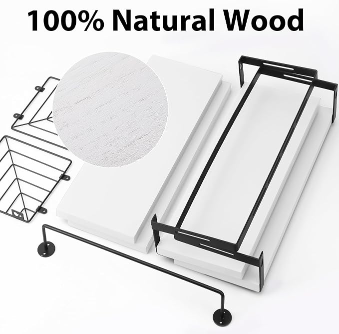 Fixwal Wall Mounted Bathroom Shelves Over Toilet, Rustic Wood Floating Shelves - Image 3