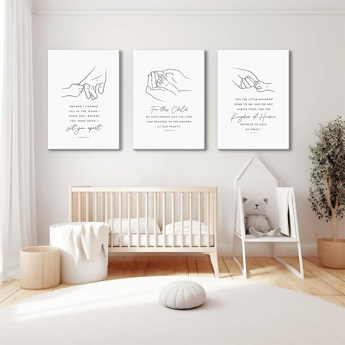 Joocrise Nursery Scripture Wall Art Set of 3 Nursery Bible Verse Wall Decor - Image 6