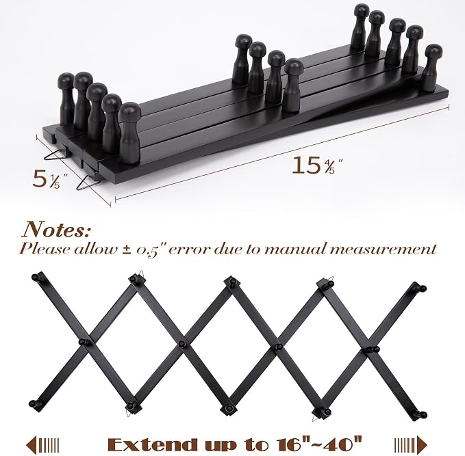 SCUNDA Wall Rack with 14 Hooks, Wooden Wall Expandable Coat Rack - Image 6