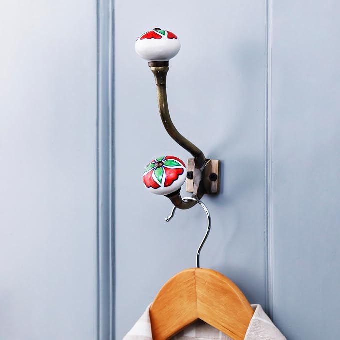 Indian Shelf Pack of 6 Heavy Duty Double Prong Multicolor Decorative Coat Hooks - Image 7