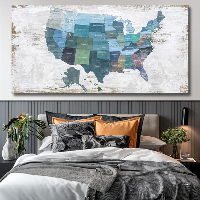 Wall Decor Map Canvas Wall Art for Wall Decoration Wood Background USA Canvas - Image 5