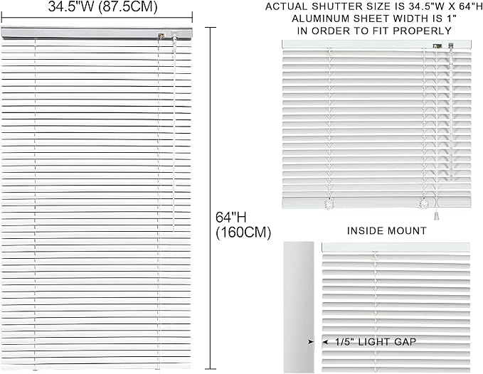 YIIBAII Mini Blinds Suitable for 35" W x 64" H Windows 1" Aluminum Horizontal - Image 6