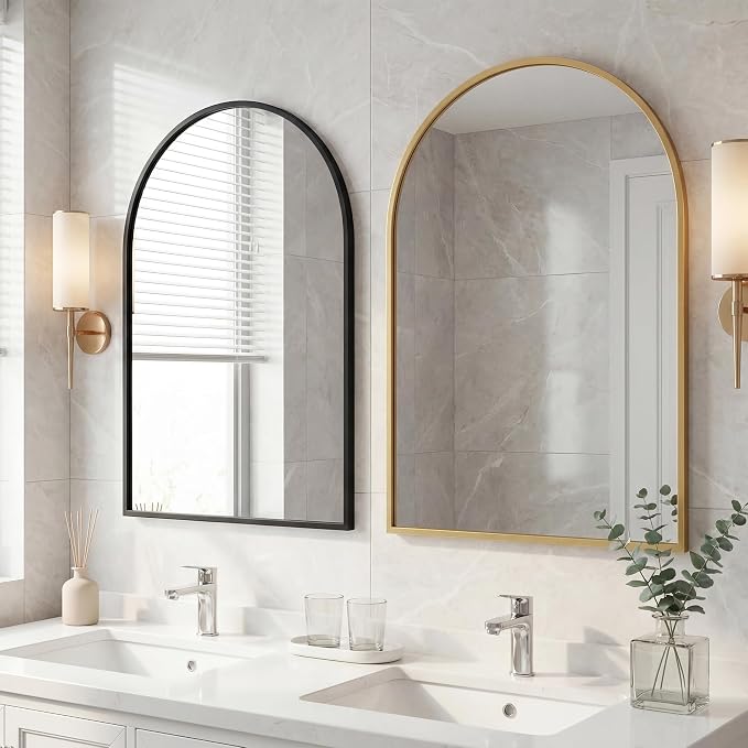OLIXIS 26x38 Inch Arched Black Bathroom Mirror - Image 2