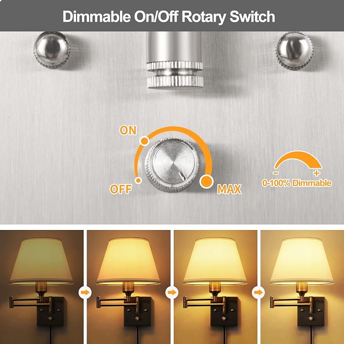 TRLIFE Wall Sconce Plug in, Dimmable Wall Sconces Set of 2 Brushed Nickel Swing - Image 3