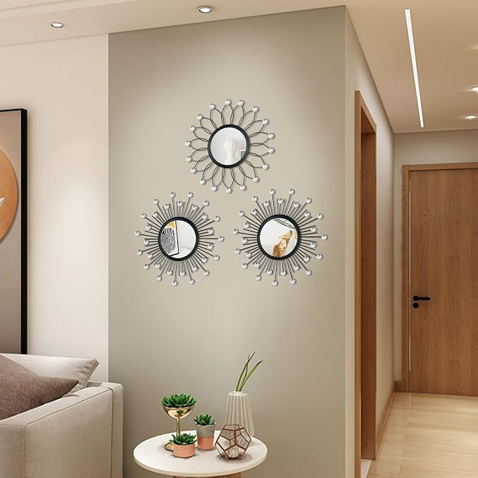 3 Pack Metal Mirrors for Wall Sunburst Wall Mirrors Home Décor Decorative - Image 7