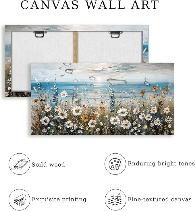 SERIMINO Coastal Landscape Wall Art Prints, Beach Daisy Large Canvas Prints - Image 5