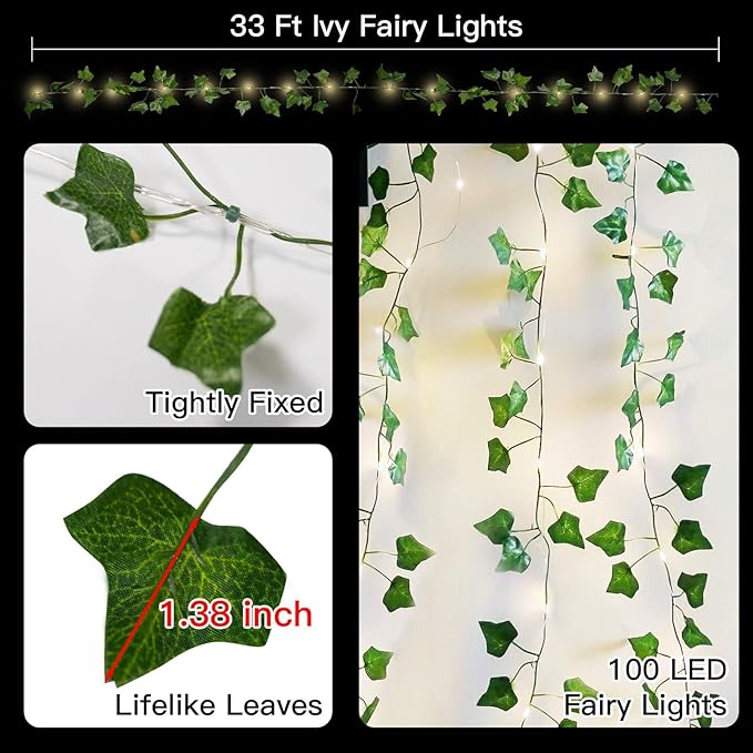 suddus Vine with Fairy Lights Battery Operated, 33ft 100 LED Ivy String Lights - Image 5
