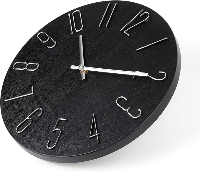 jomparis Black Wall Clock Modern Style Plastic Wooden Wall Clocks Decor 12 Inch - Image 2