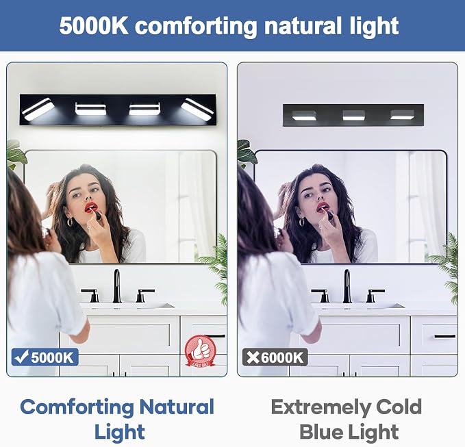 360° Rotate LED Bathroom Vanity Light Fixtures, 1600LM Acrylic Matte Black - Image 3