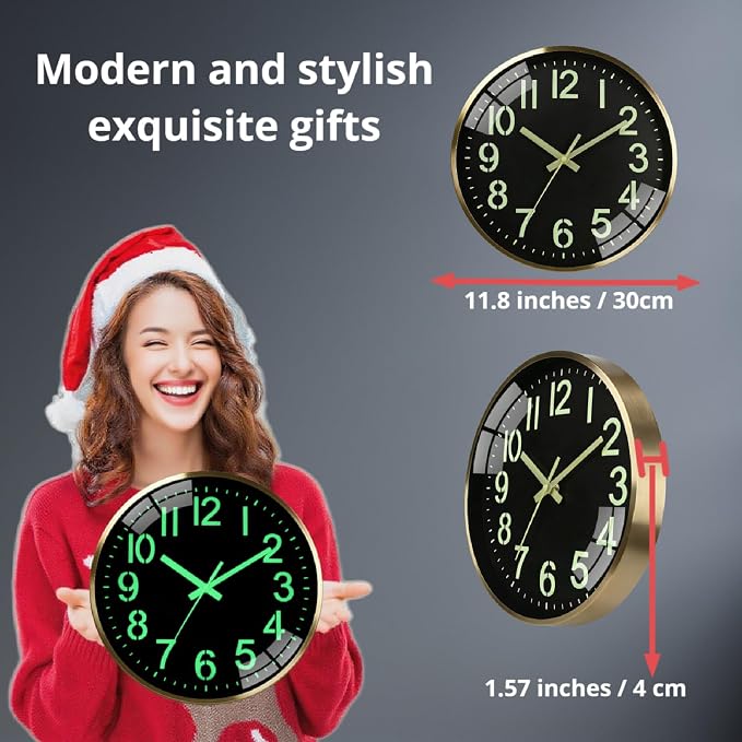 Luminous wall Clock Modern Silent Wall Clock, Non-Ticking Battery Operated Wall - Image 2