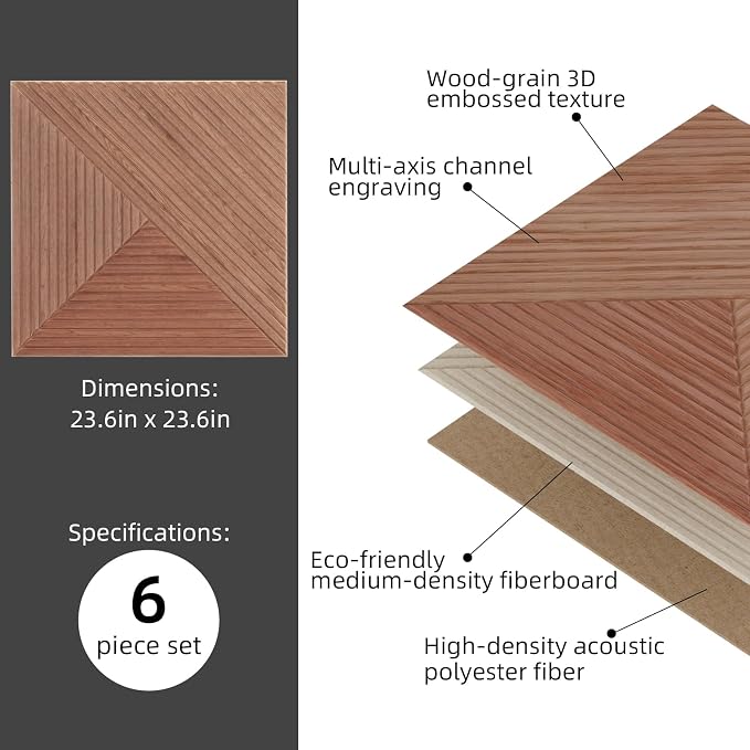 6 PCS Acoustical Wall Panels，23.6 x 23.6 Inch Self-adhesive Sound Absorbing - Image 5