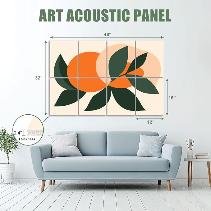 8 Pack Art Acoustic Panels Sound Absorbing Boho Botanical Leaf Orange Green - Image 2
