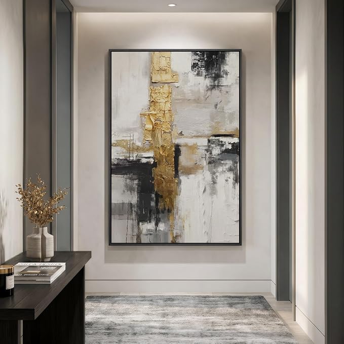 Extra Large Framed Black and White Gold Abstract Wall Art - Image 4