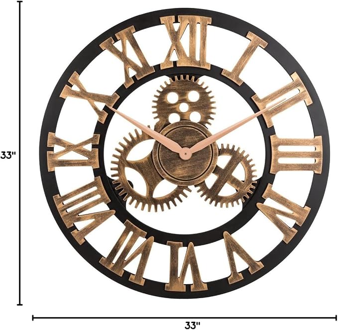 33" Roman Bronze Noiseless Silent Gear Wall Clock - Image 5