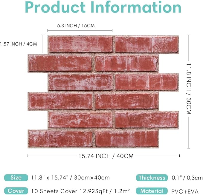 Commomy 3D Peel and Stick Brick, Ultralight Thin PVC Faux Brick Wall Panels - Image 5