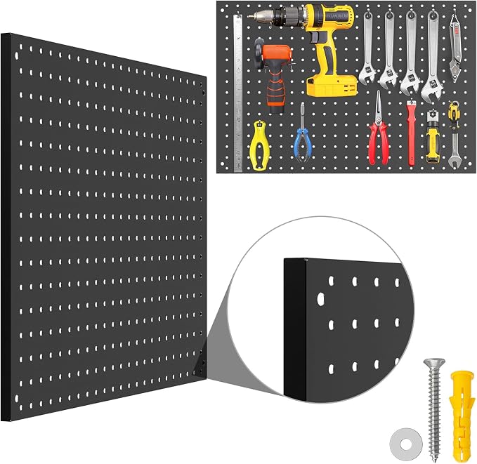 Peg Board, 3 Pack Metal Pegboard Panels Black Pegboards Wall Organizer - Image 2