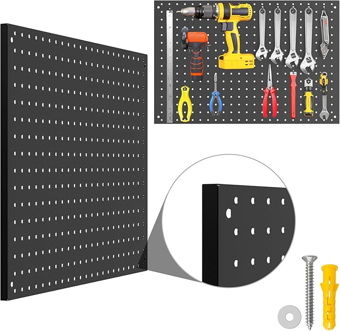 Peg Board, 4 Pack Metal Pegboard Panels Black Pegboards Wall Organizer - Image 2